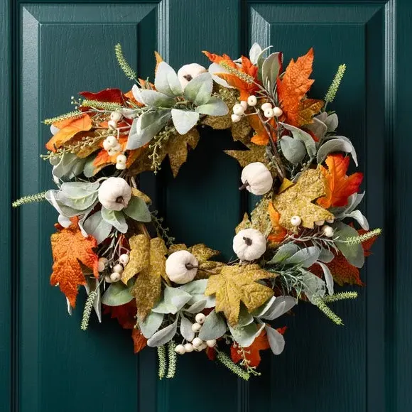 Pumpkin Wreath with Berries - Green, Artificial image