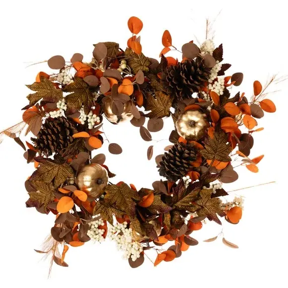 Pumpkin Wreath with Pine Cones - Brown, Artificial