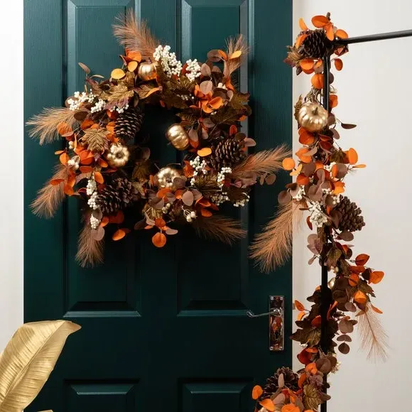 Pumpkin Wreath with Pine Cones - Brown, Artificial