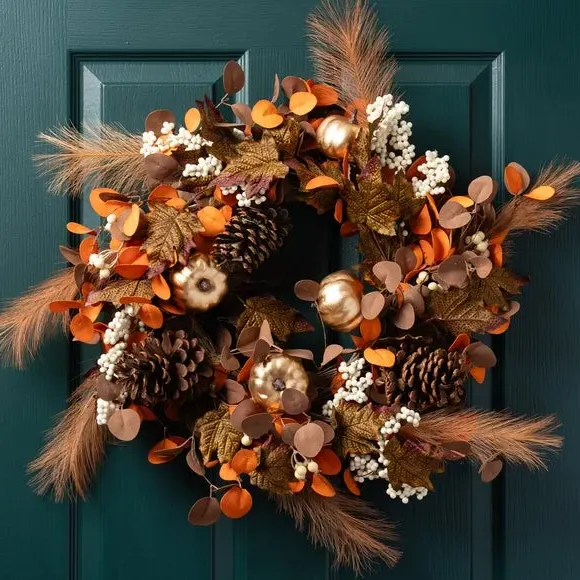Pumpkin Wreath with Pine Cones - Brown, Artificial image