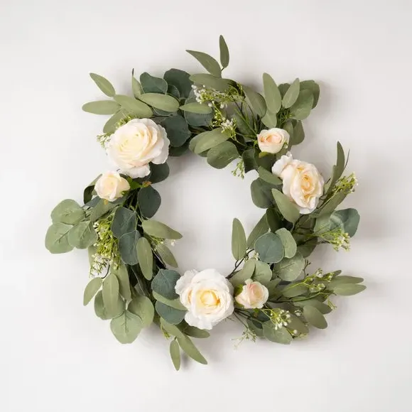 Round Eucalyptus Wreath with Roses - Green