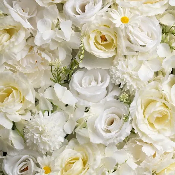 Set of 2 Flower Wall Panels - White, Artificial