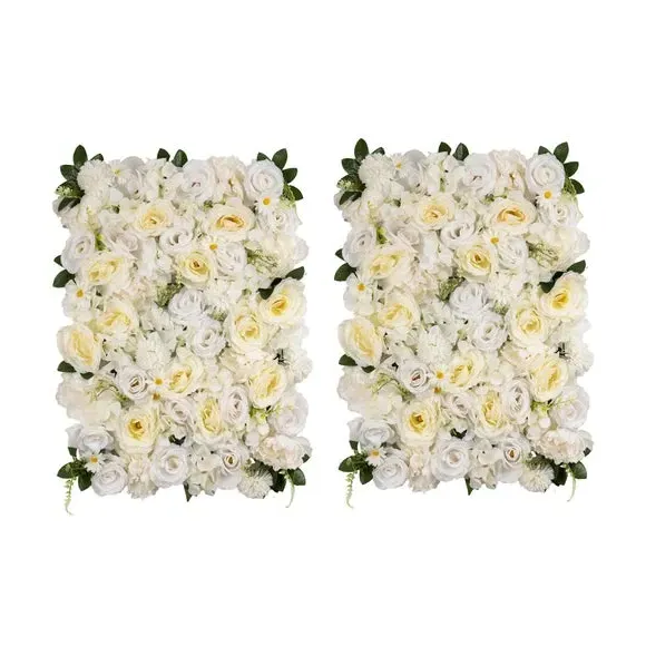 Set of 2 Flower Wall Panels - White, Artificial