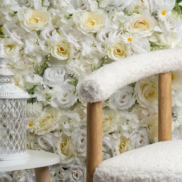 Set of 2 Flower Wall Panels - White, Artificial image