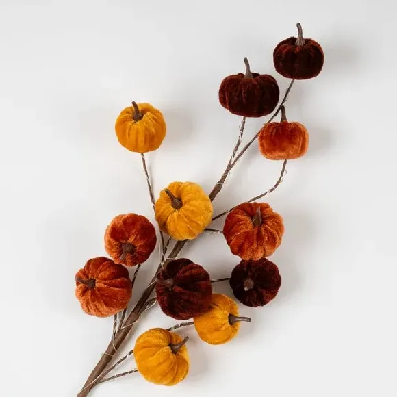 Set of 2 Pre-Lit Pumpkin Stems - Brown, Velvet