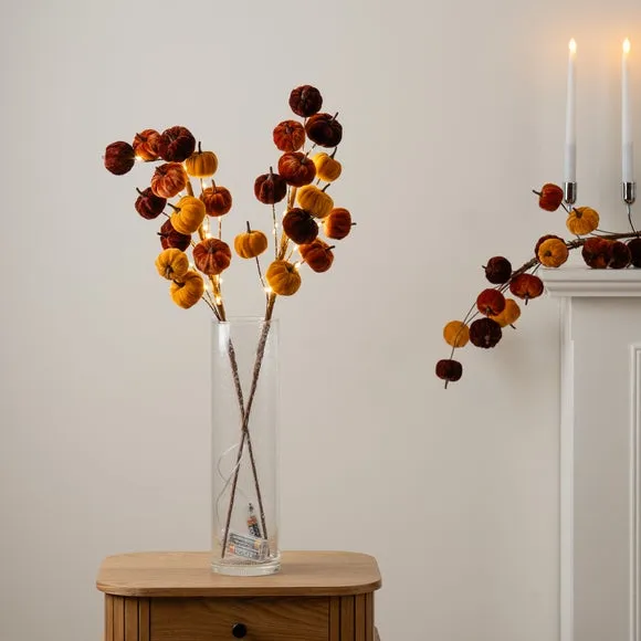 Set of 2 Pre-Lit Pumpkin Stems - Brown, Velvet