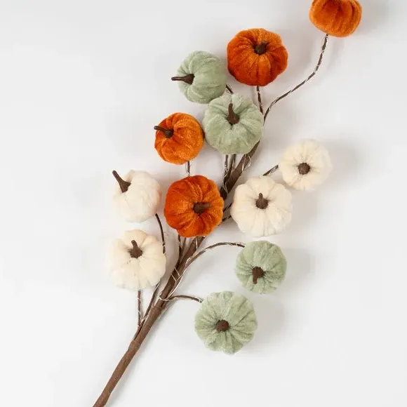Set of 2 Pre-Lit Pumpkin Stems - Orange, Velvet