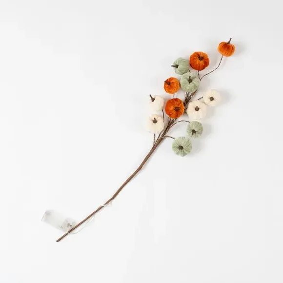 Set of 2 Pre-Lit Pumpkin Stems - Orange, Velvet