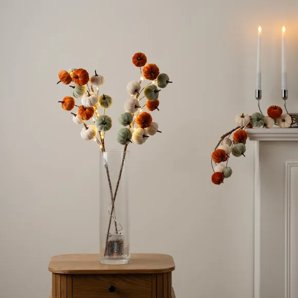 Set of 2 Pre-Lit Pumpkin Stems - Orange, Velvet