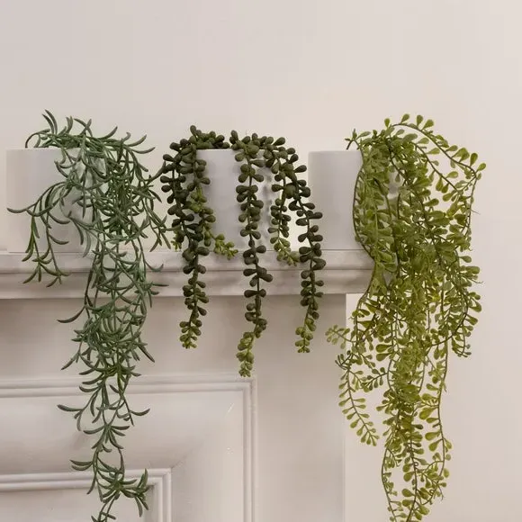 Set of 3 Artificial Trailing Plants - White Ceramic
