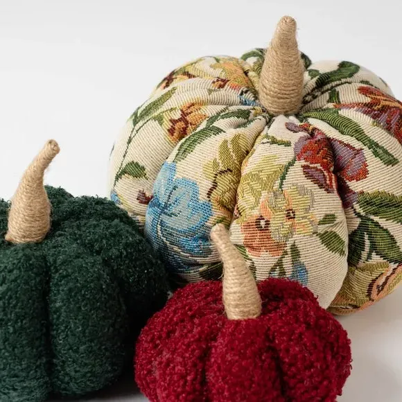 Set of 3 Plush Pumpkins - Multicolor, Damask