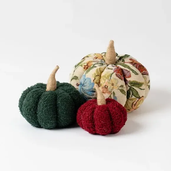Set of 3 Plush Pumpkins - Multicolor, Damask