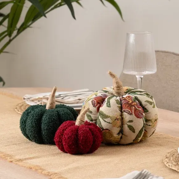 Set of 3 Plush Pumpkins - Multicolor, Damask