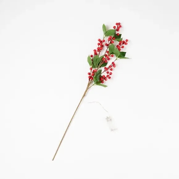 Set of 3 Pre-Lit Berry Stems - Red, Artificial