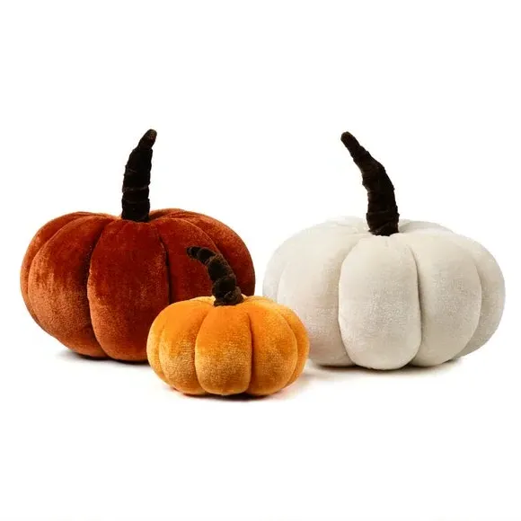 Set of 3 Pumpkin Ornaments - Orange, Velvet