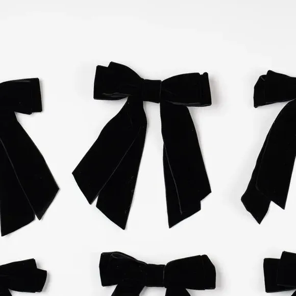 Set of 6 Bow Clip Decorations - Black, Velvet
