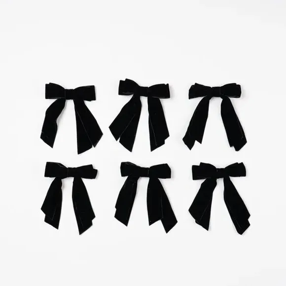 Set of 6 Bow Clip Decorations - Black, Velvet