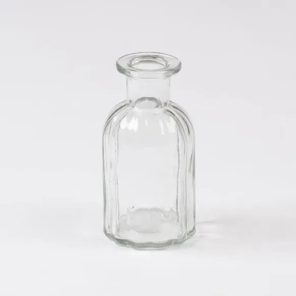 Set of 6 Bud Vases - Clear, Ribbed Glass