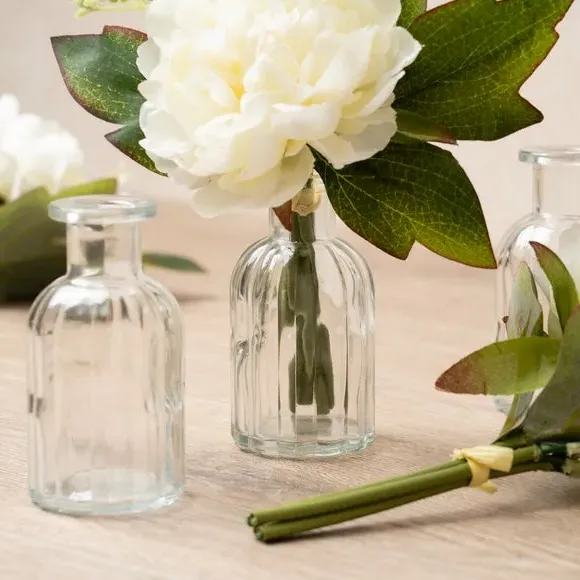 Set of 6 Bud Vases - Clear, Ribbed Glass image