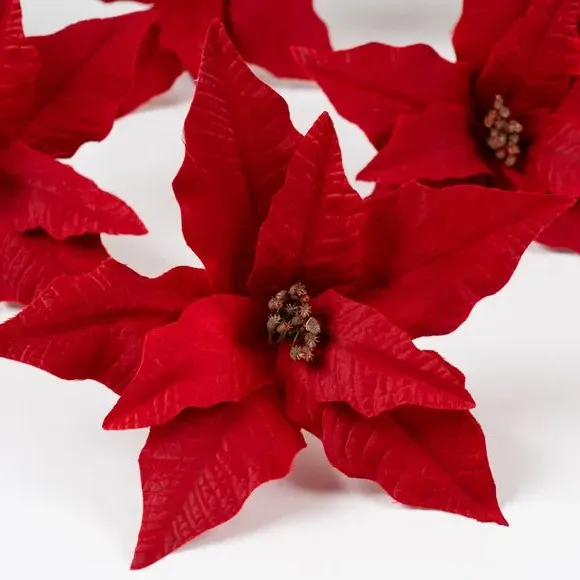 Set of 6 Poinsettia Clip Decorations - Red