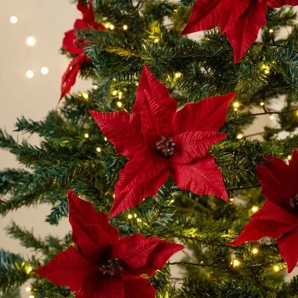 Set of 6 Poinsettia Clip Decorations - Red image