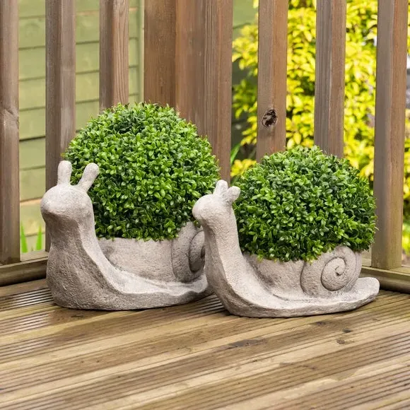 Snail Shaped Topiary Planter - Green, Artificial