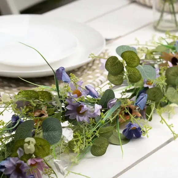 Spring Floral Garland - Purple, Artificial