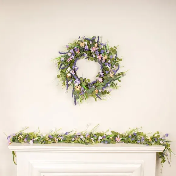 Spring Floral Garland - Purple, Artificial