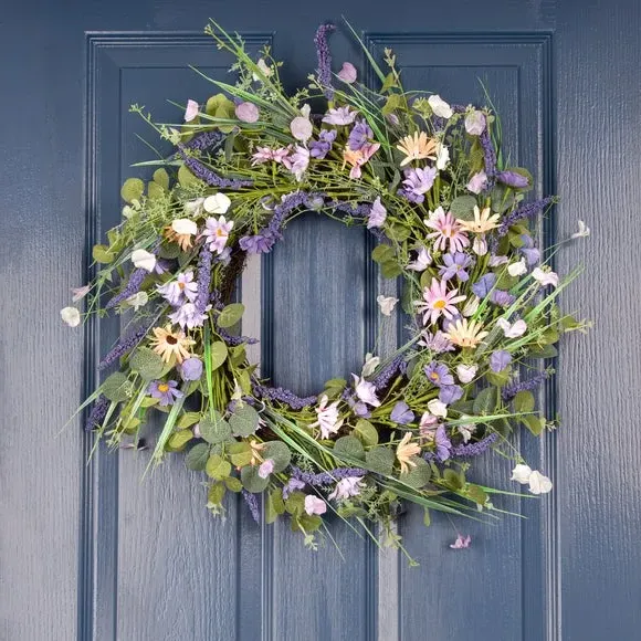 Spring Floral Wreath - Purple, Artificial