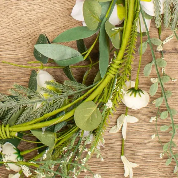 Spring Floral Wreath - White, Artificial