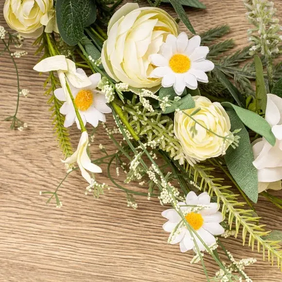 Spring Floral Wreath - White, Artificial