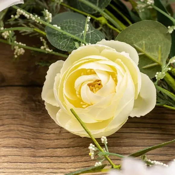 Spring Floral Wreath - White, Artificial