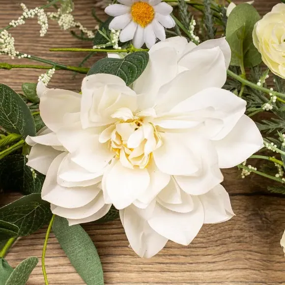 Spring Floral Wreath - White, Artificial