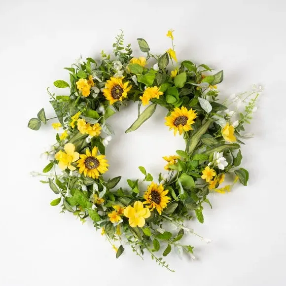 Spring Sunflower Wreath - Yellow, Artificial