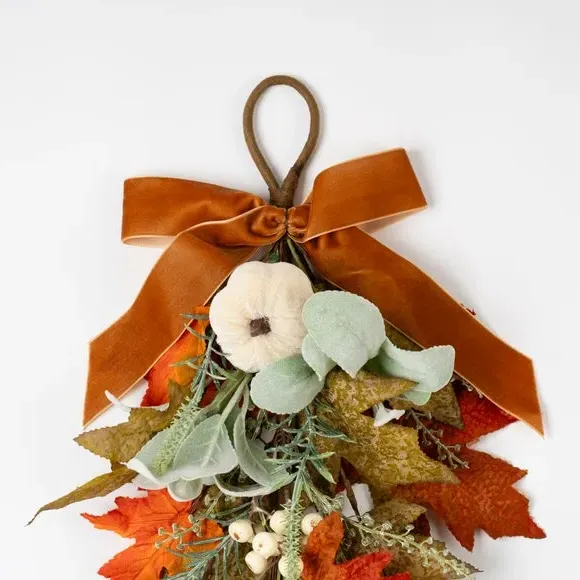 Teardrop Autumn Swag - Orange, Artificial