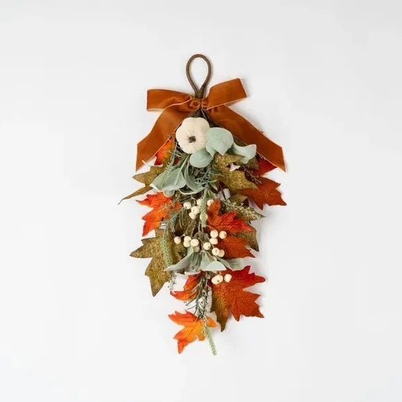 Teardrop Autumn Swag - Orange, Artificial