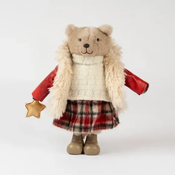 Teddy Bear Girl Ornament - Red, Plush