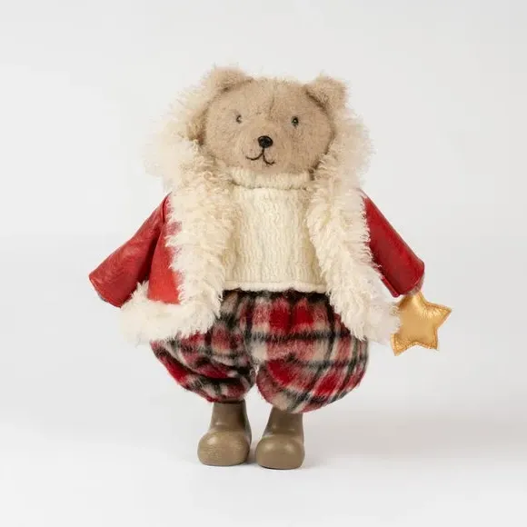 Teddy Bear Ornament with Tartan - Red, Plush
