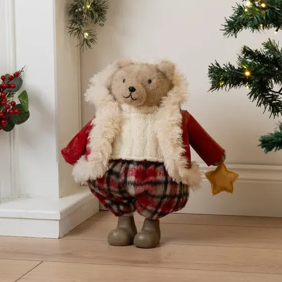Teddy Bear Ornament with Tartan - Red, Plush