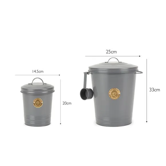 Set of 2 Storage Tins with Sealed Lids - Dark Grey
