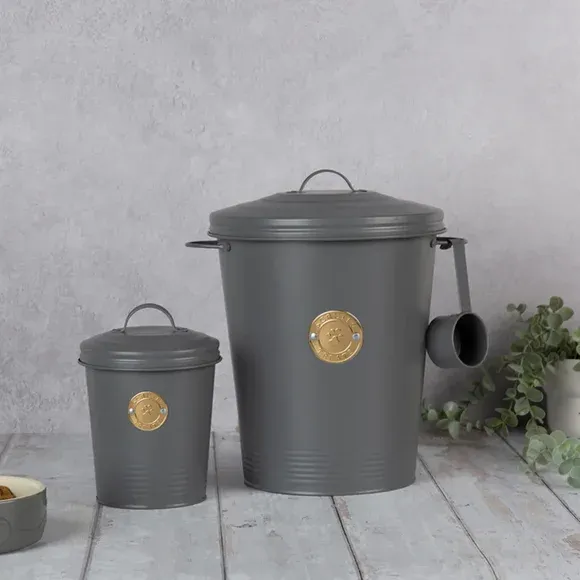 Set of 2 Storage Tins with Sealed Lids - Dark Grey