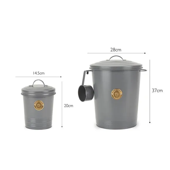 Set of 2 Storage Tins with Sealed Lids - Grey