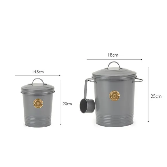 Set of 2 Storage Tins with Sealed Lids - Grey