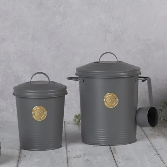 Set of 2 Storage Tins with Sealed Lids - Grey