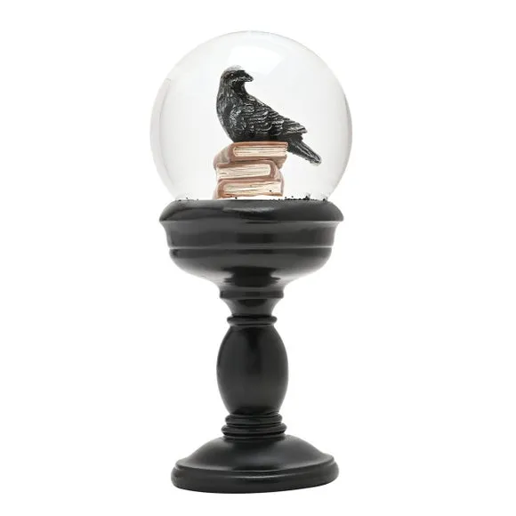 Crow Snow Globe with Books - Black