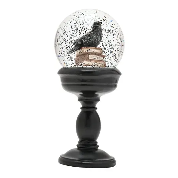 Crow Snow Globe with Books - Black