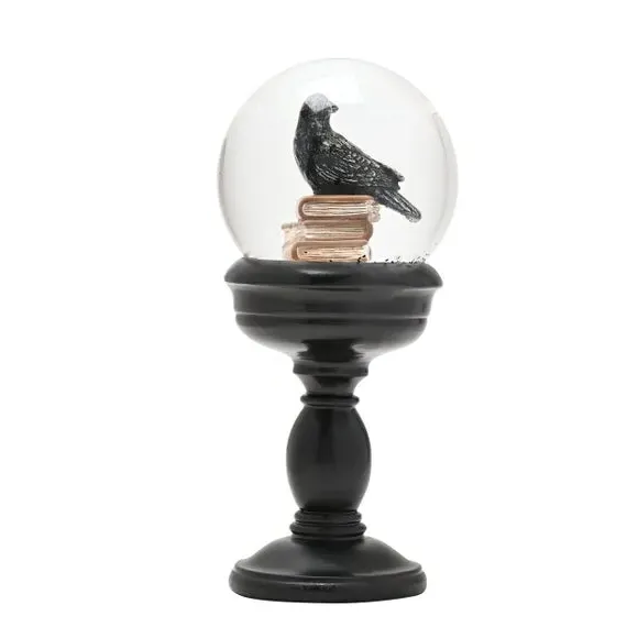 Crow Snow Globe with Books - Black