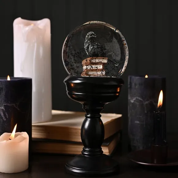 Crow Snow Globe with Books - Black image