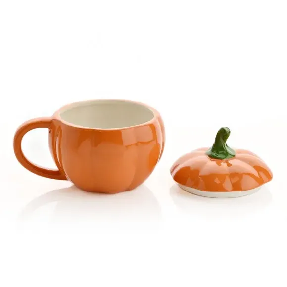 Pumpkin Mug with Lid - Orange, Ceramic