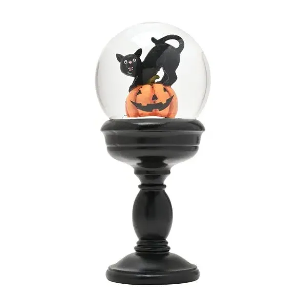 Pumpkin Snow Globe with Cat - Black